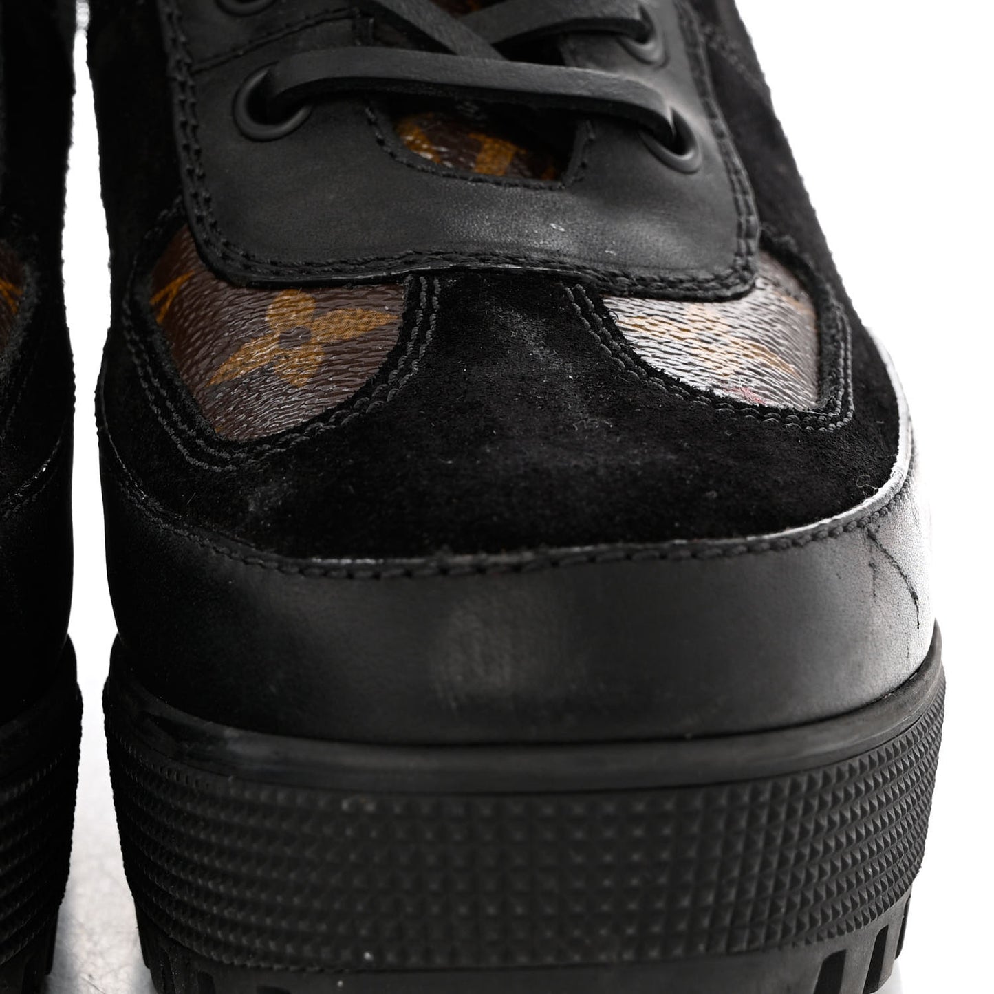 Suede Calfskin Monogram Laureate Platform Desert Boots 38 Black
