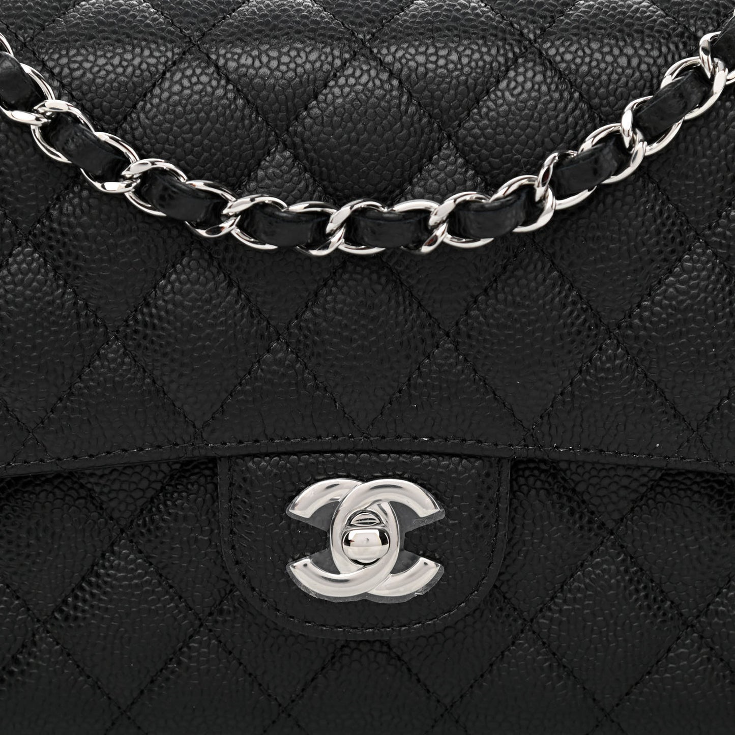 Caviar Quilted Medium Double Flap Black