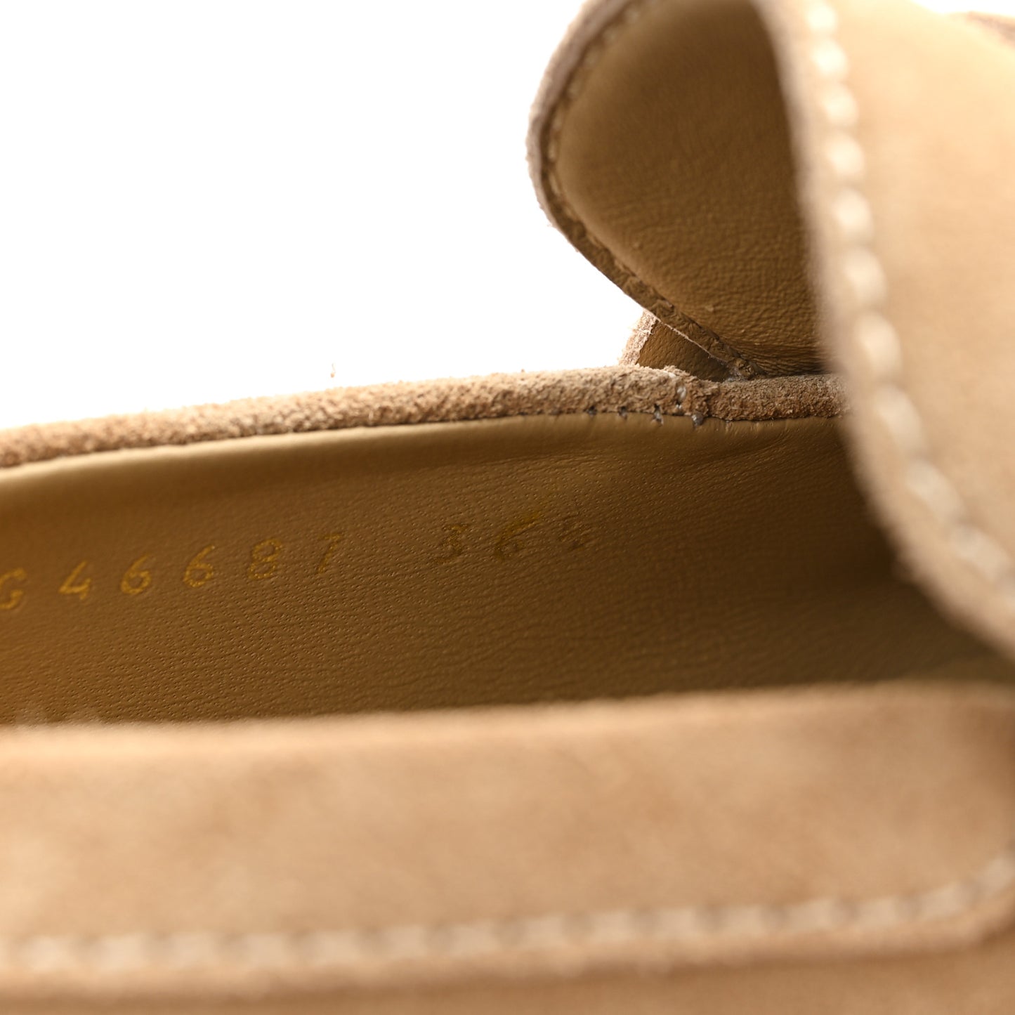 Suede Calfskin Pearl CC Moccasin Loafers 36.5 Dark Beige