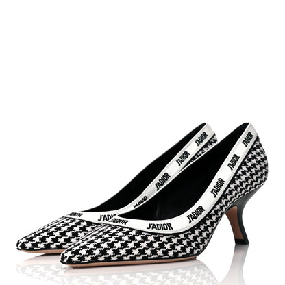 Christian Dior Wool Ribbon Houndstooth Embroidered J'Adior 65mm Pumps 39 Black White 3 of 9