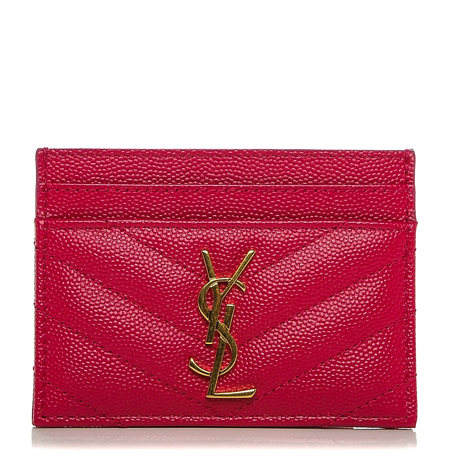 Saint Laurent Grain De Poudre Matelasse Chevron Monogram Credit Card Case Bubblegum 1 of 6