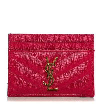 Saint Laurent Grain De Poudre Matelasse Chevron Monogram Credit Card Case Bubblegum 1 of 6