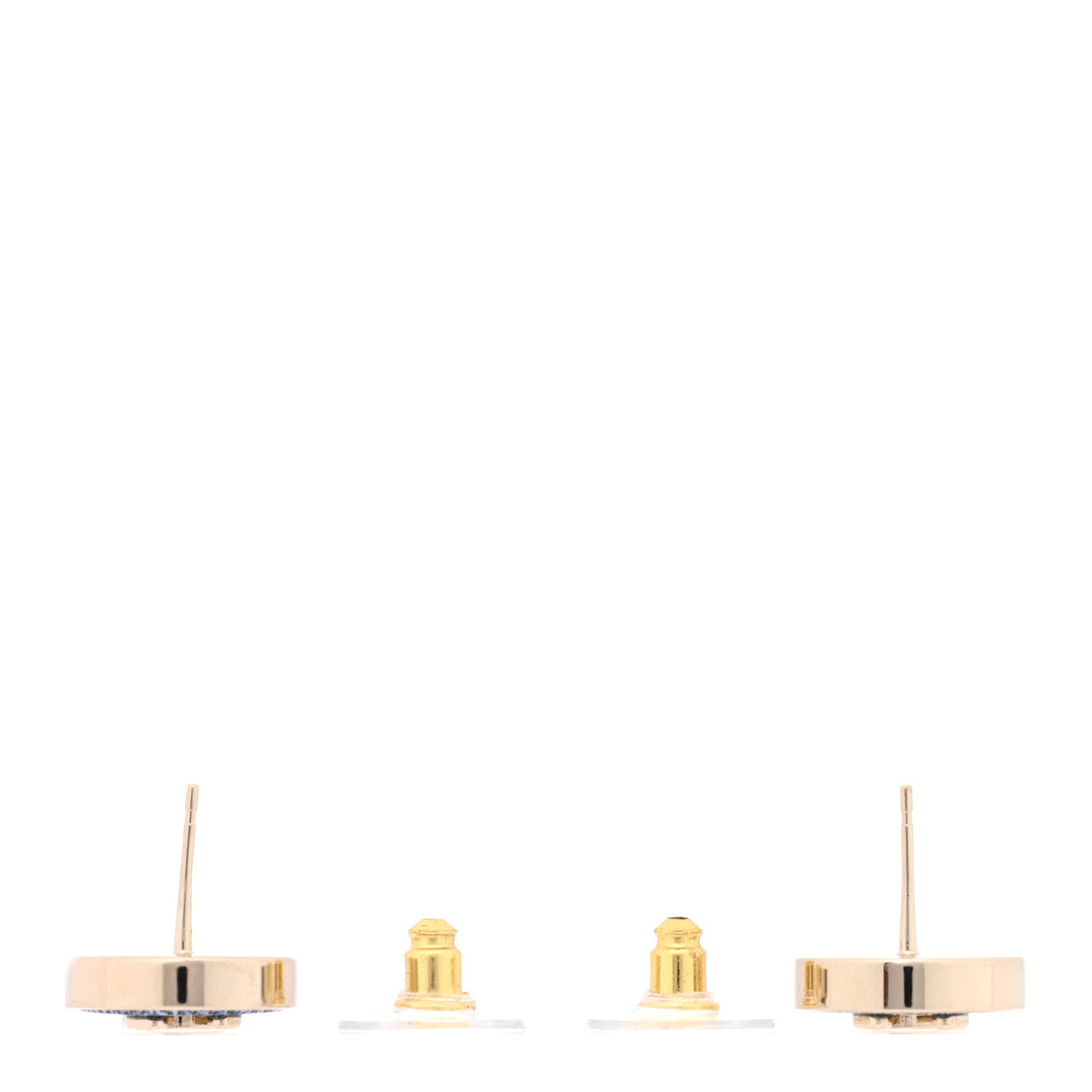 Metal Enamel CC Denim Round Earrings Gold Blue