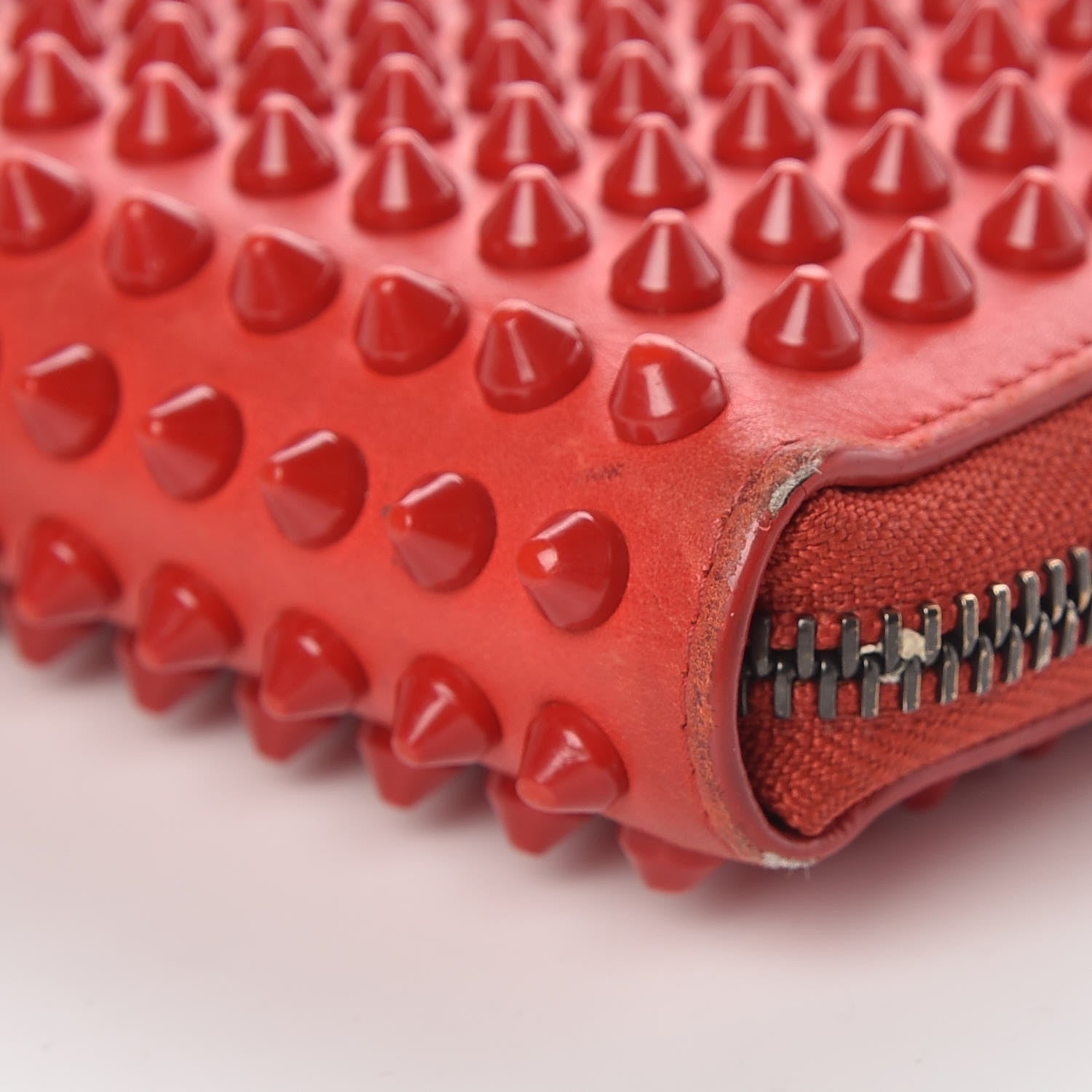 Christian Louboutin Calfskin Panettone Spiked Zip Around Wallet Rouge De Mars 10 of 18