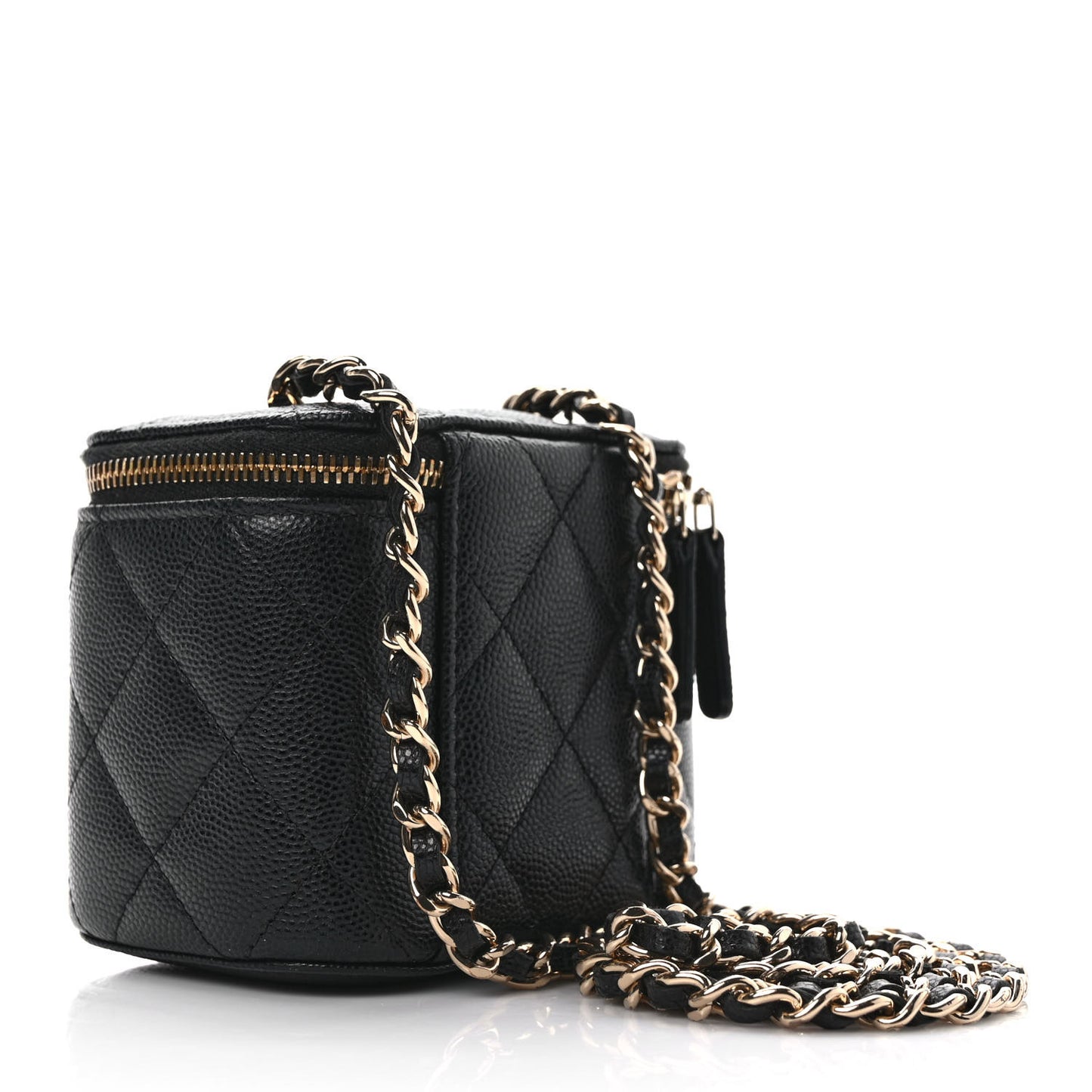 Caviar Quilted Mini Vanity Case With Chain Black