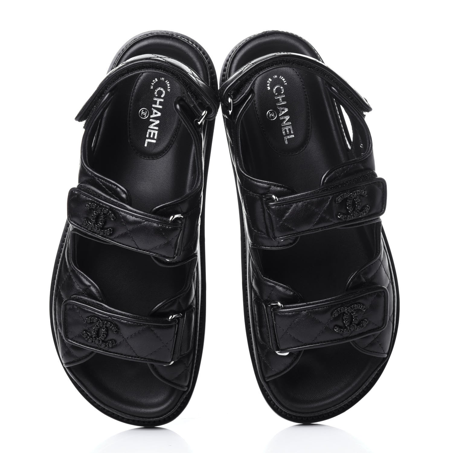 Chanel Lambskin Velcro Dad Sandals 37 Black 6 of 12