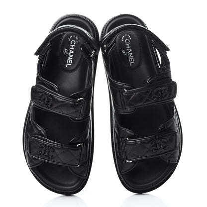Chanel Lambskin Velcro Dad Sandals 37 Black 6 of 12