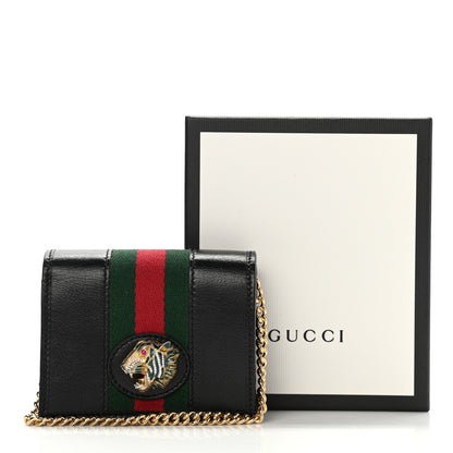 Gucci Calfskin Web Rajah Chain Card Case Wallet Black 7 of 7