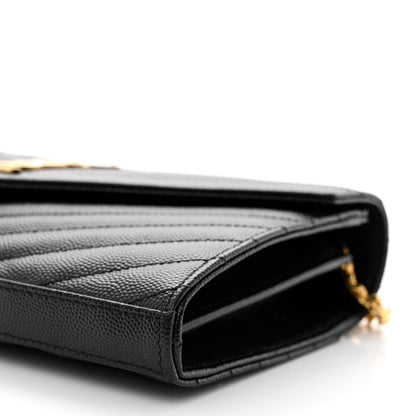 Saint Laurent Grain De Poudre Matelasse Chevron Monogram Chain Wallet Black 9 of 11