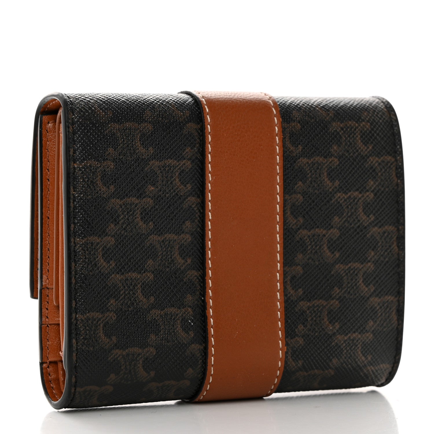 Celine Canvas Triomphe Lambskin Folded Compact Wallet Tan 3 of 8