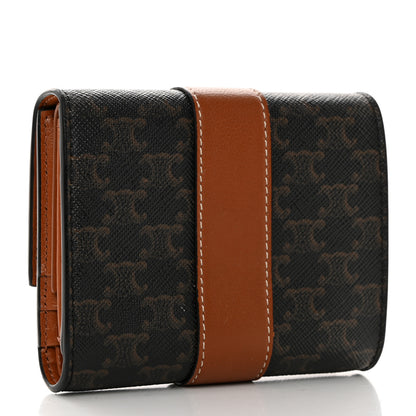Celine Canvas Triomphe Lambskin Folded Compact Wallet Tan 3 of 8