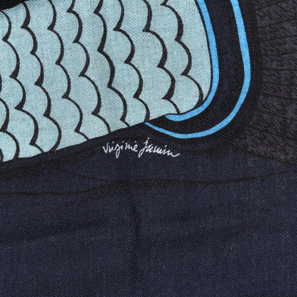 Hermes Cashmere Silk Zouaves Et Dragons Shawl 140 Marine Bordeaux Cobalt 4 of 6