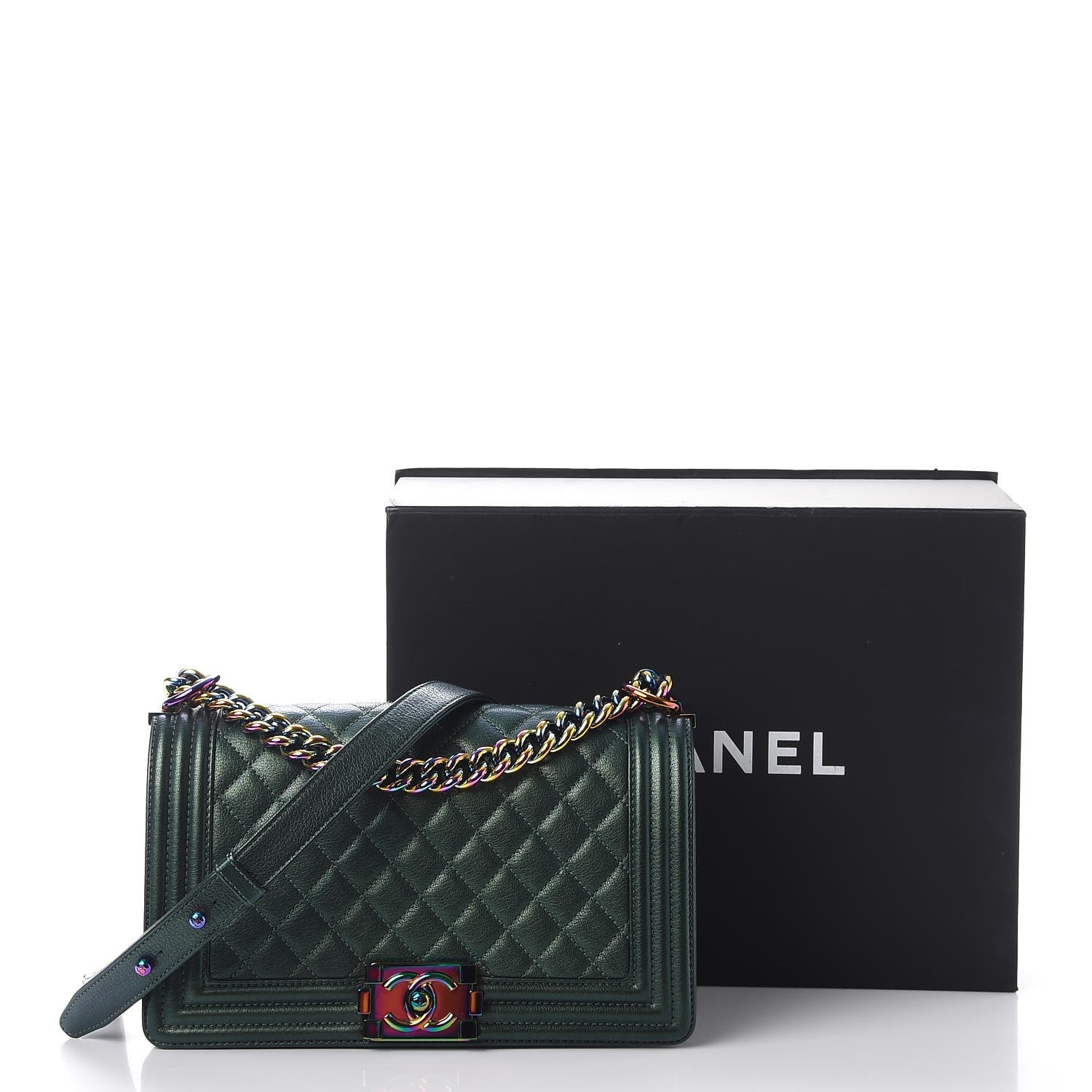 Chanel Iridescent Goatskin Quilted Medium Boy Flap Green 10 of 10