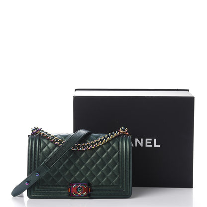 Chanel Iridescent Goatskin Quilted Medium Boy Flap Green 10 of 10
