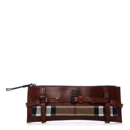 Burberry Bridle Calfskin House Check Zip Pouch Dark Tan 1 of 10