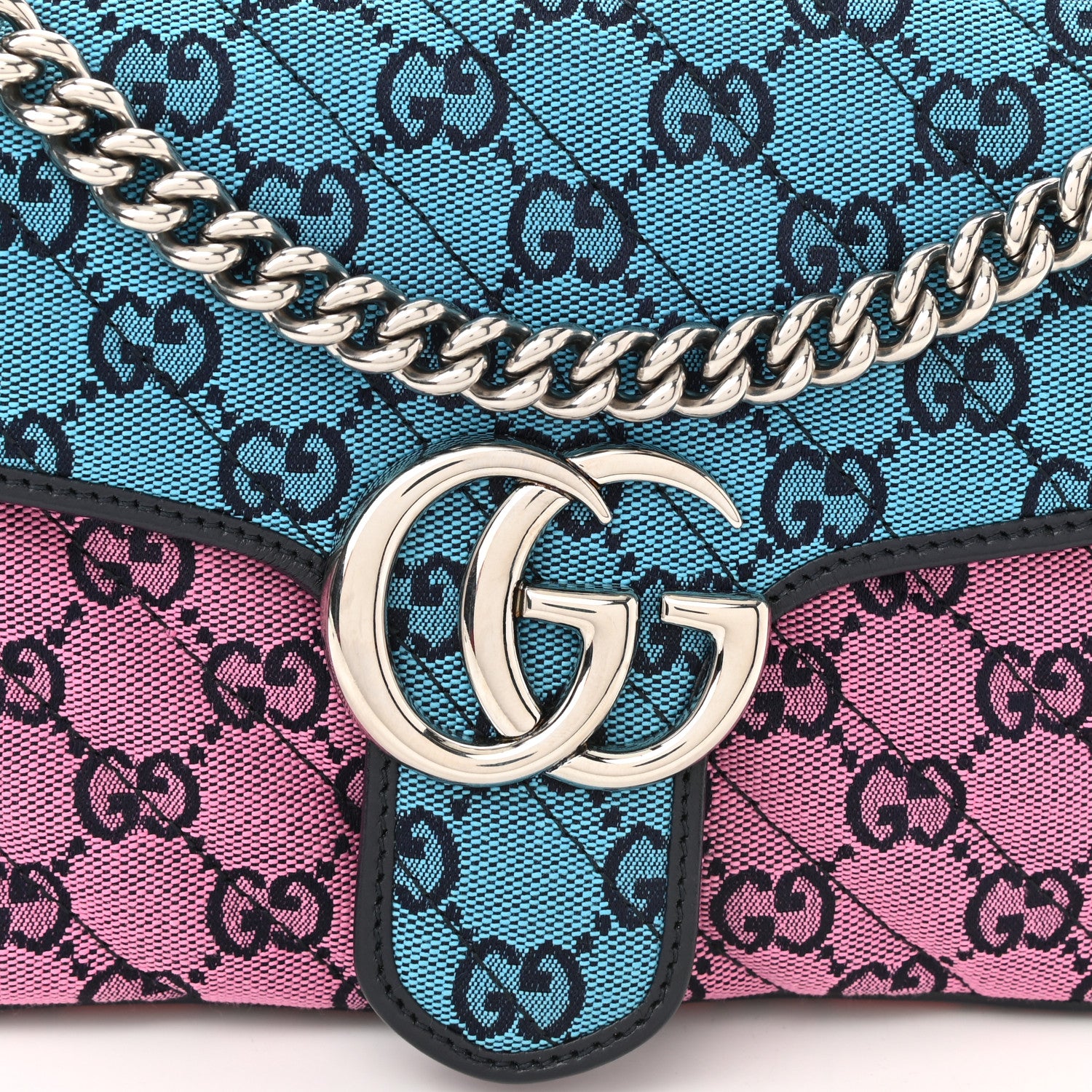 Gucci Monogram Multicolor Matelasse Diagonal Small GG Marmont Shoulder Bag Light Blue Pink Blue Green Red 8 of 10