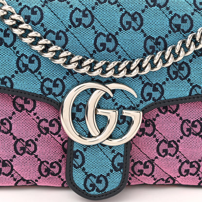 Gucci Monogram Multicolor Matelasse Diagonal Small GG Marmont Shoulder Bag Light Blue Pink Blue Green Red 8 of 10