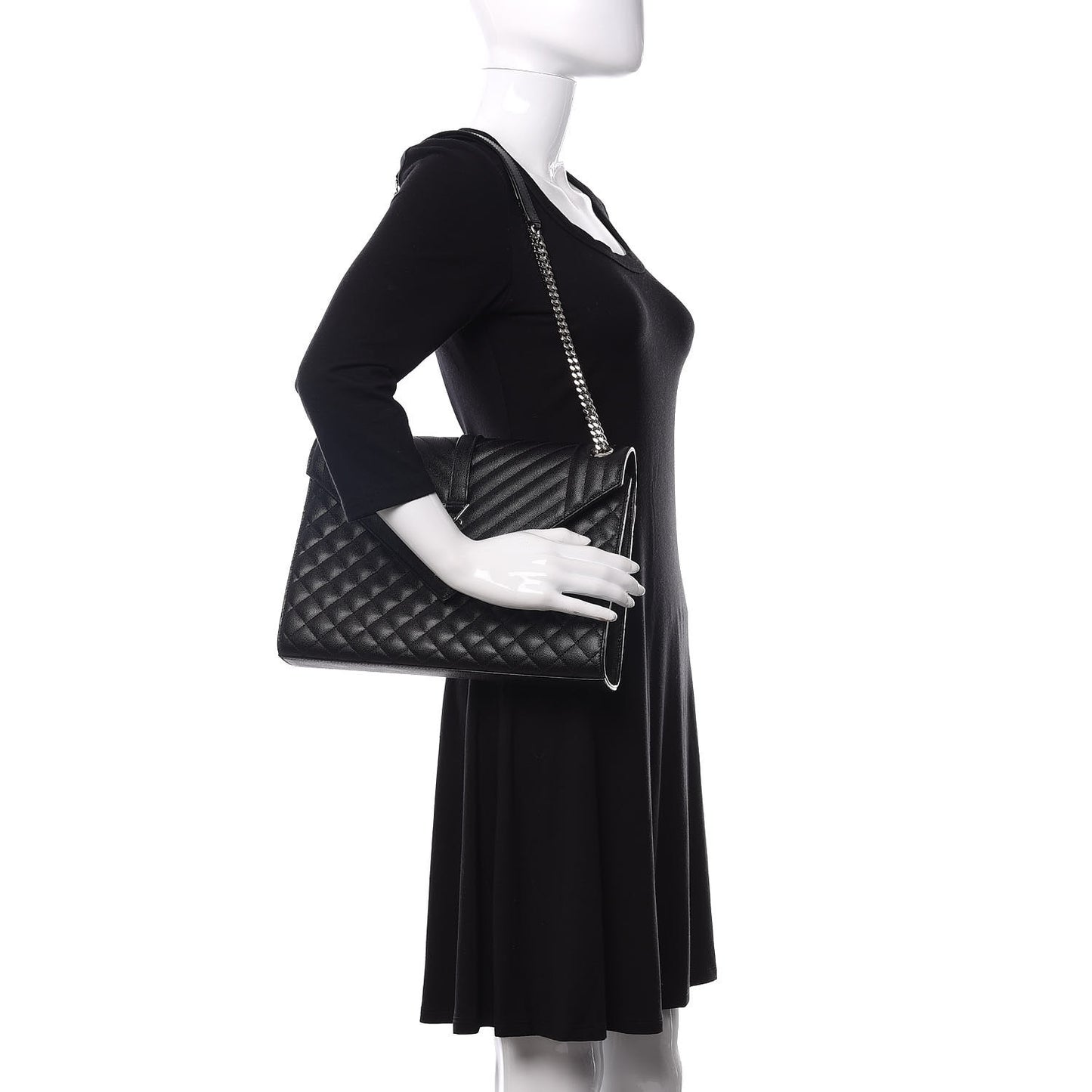 Grain De Poudre Textured Mixed Matelasse Large Triquilt Monogram Satchel Black