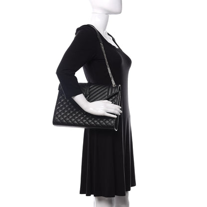 Saint Laurent Grain De Poudre Textured Mixed Matelasse Large Triquilt Monogram Satchel Black 2 of 10
