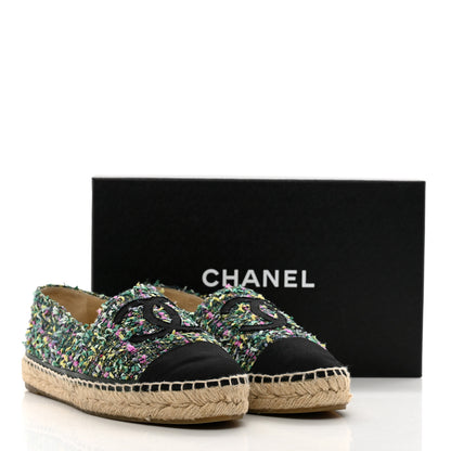 Chanel Tweed Grosgrain CC Espadrilles 40 Green Pink Yellow Black 9 of 9