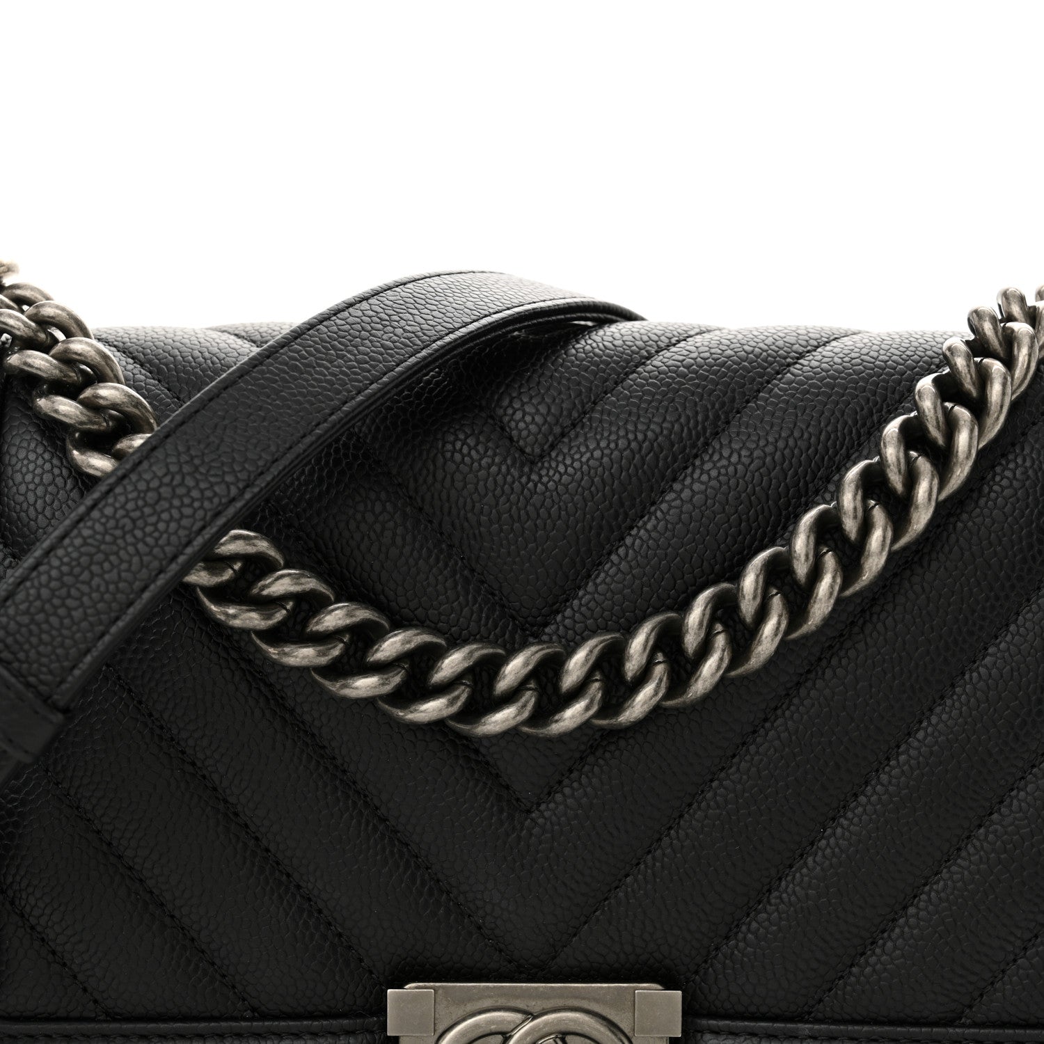 Chanel Caviar Chevron Quilted Medium Boy Flap Black 9 of 12