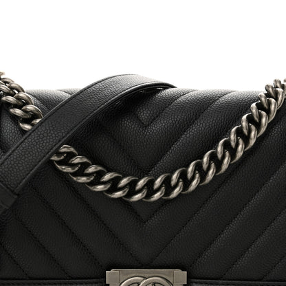 Chanel Caviar Chevron Quilted Medium Boy Flap Black 9 of 12