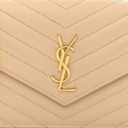 Saint Laurent Grain De Poudre Matelasse Chevron Monogram Envelope Chain Wallet Nude Powder 9 of 13