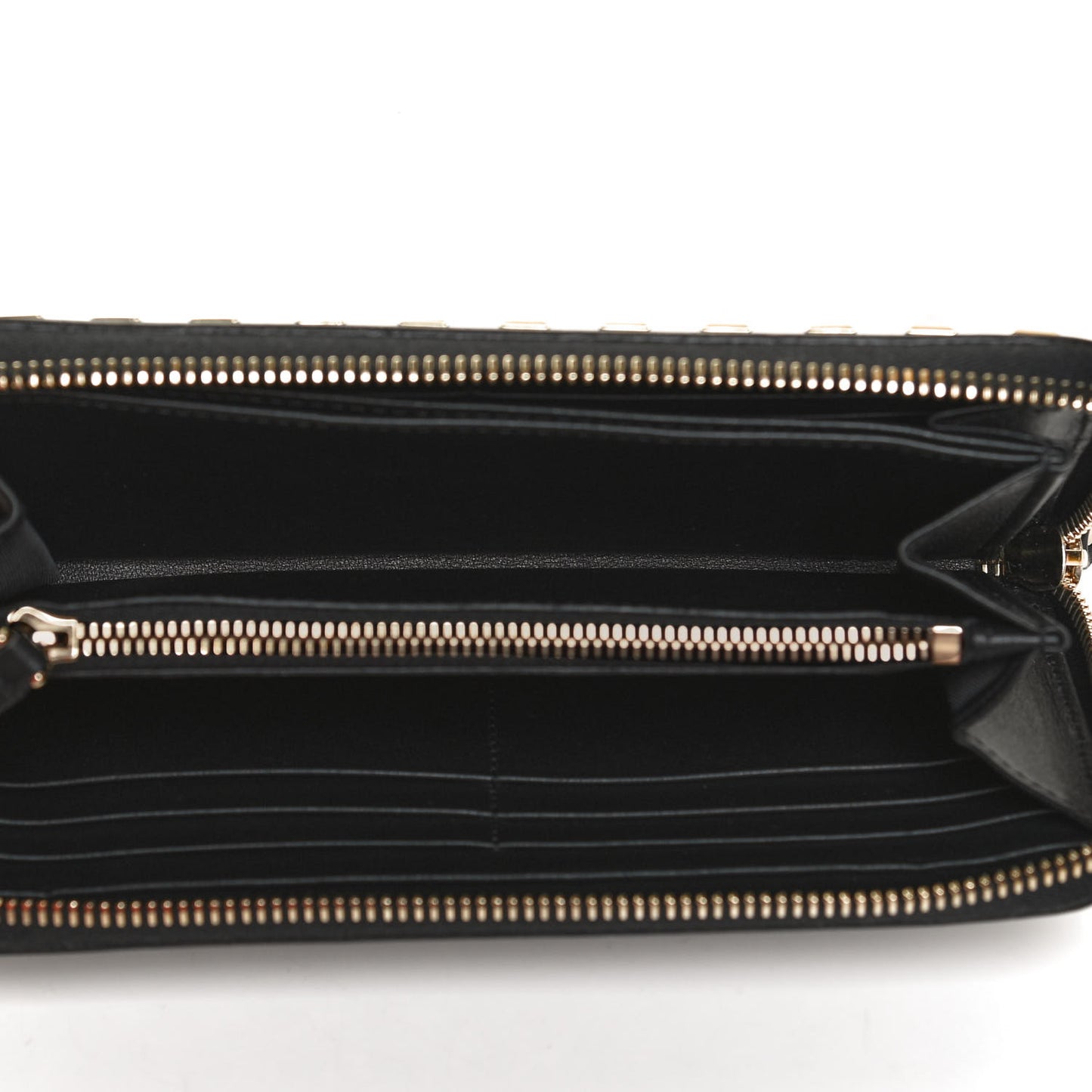 Pebbled Calfskin Rockstud Zip Around Wallet Black