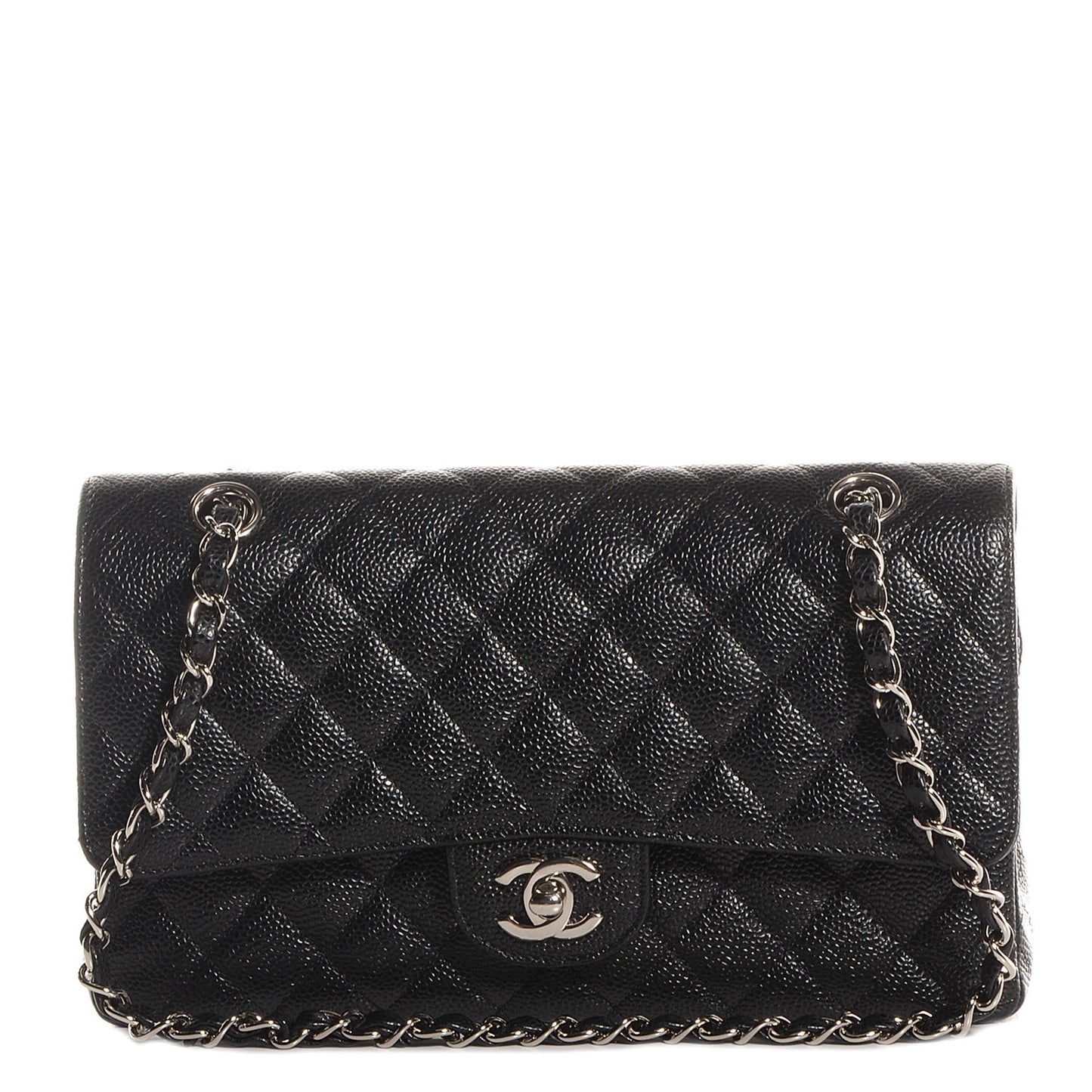 Caviar Quilted Medium Double Flap Black