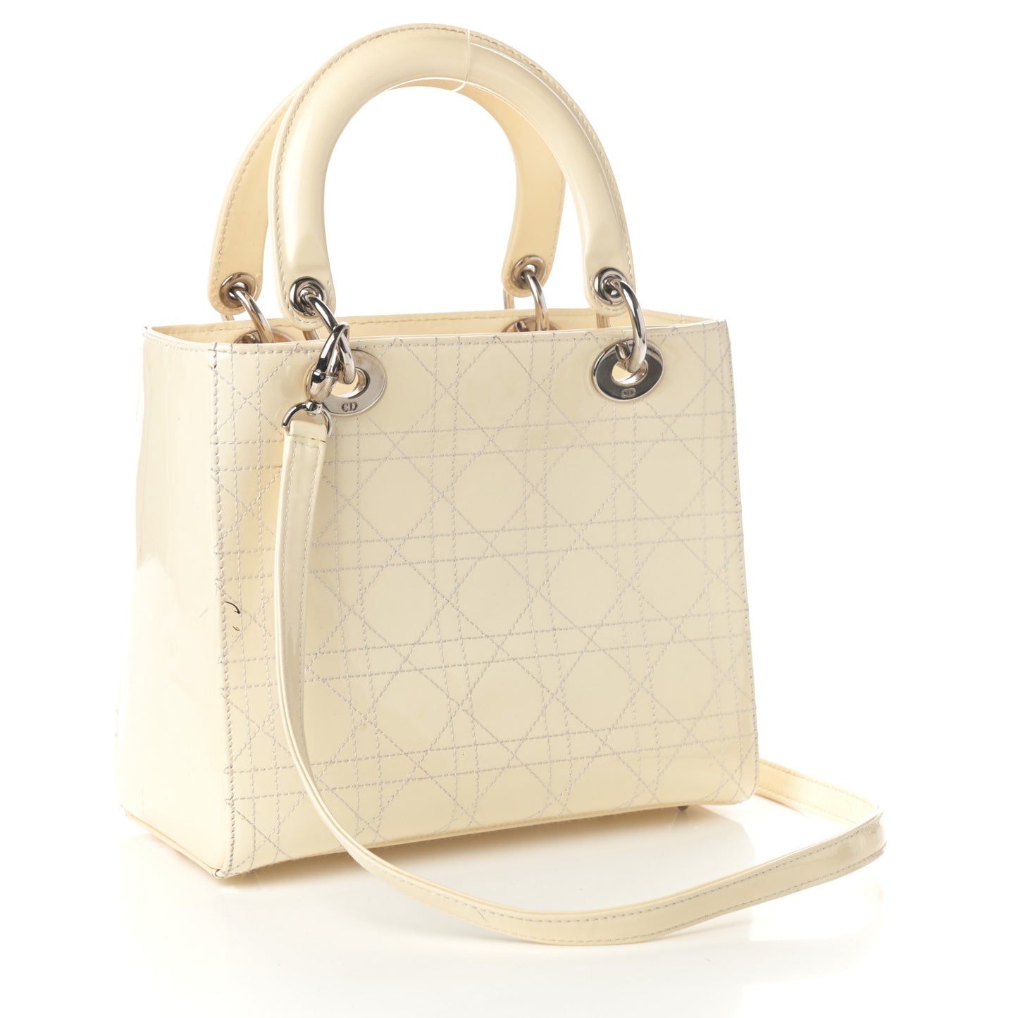 Patent Cannage Stitched Medium Lady Dior White