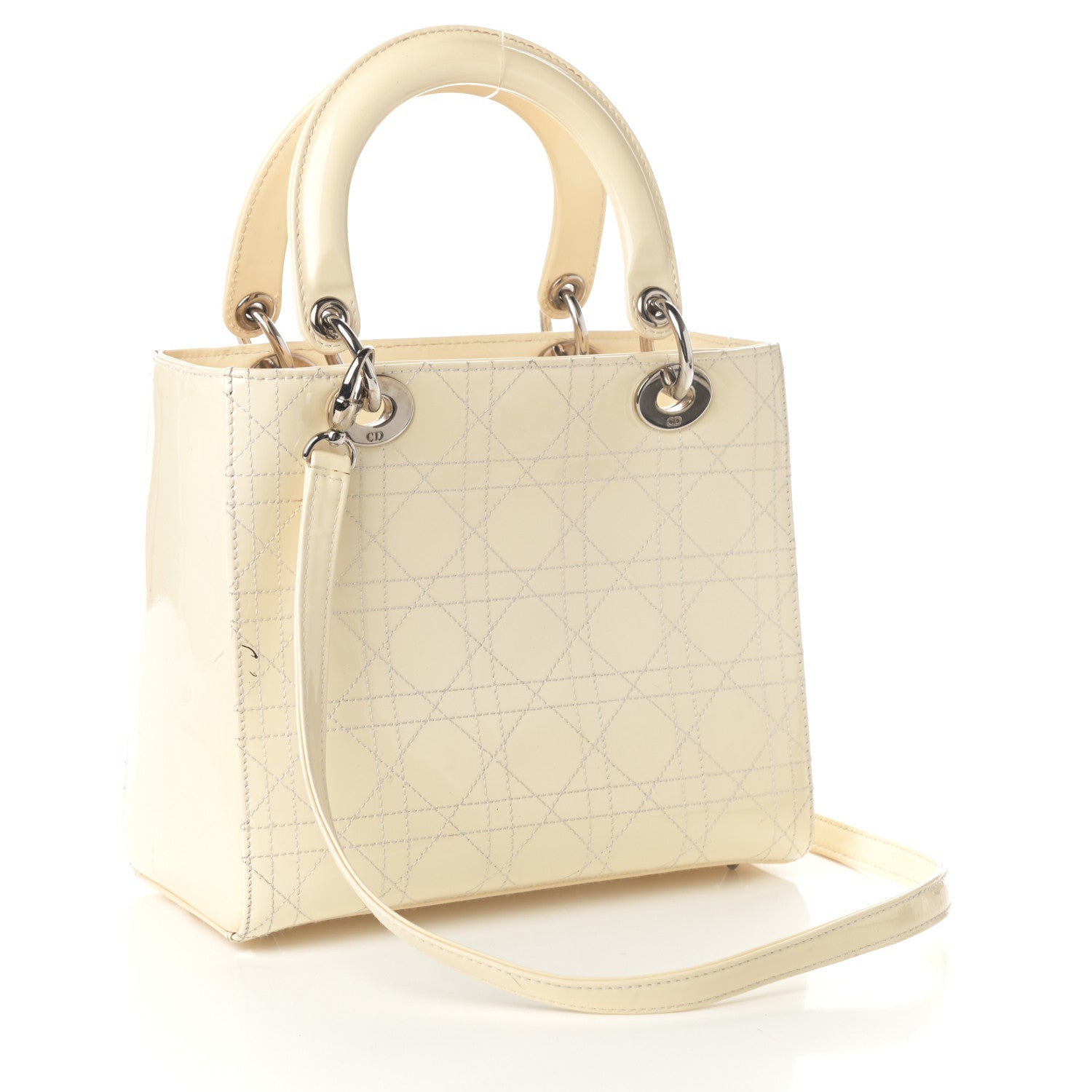Christian Dior Patent Cannage Stitched Medium Lady Dior White 3 of 10
