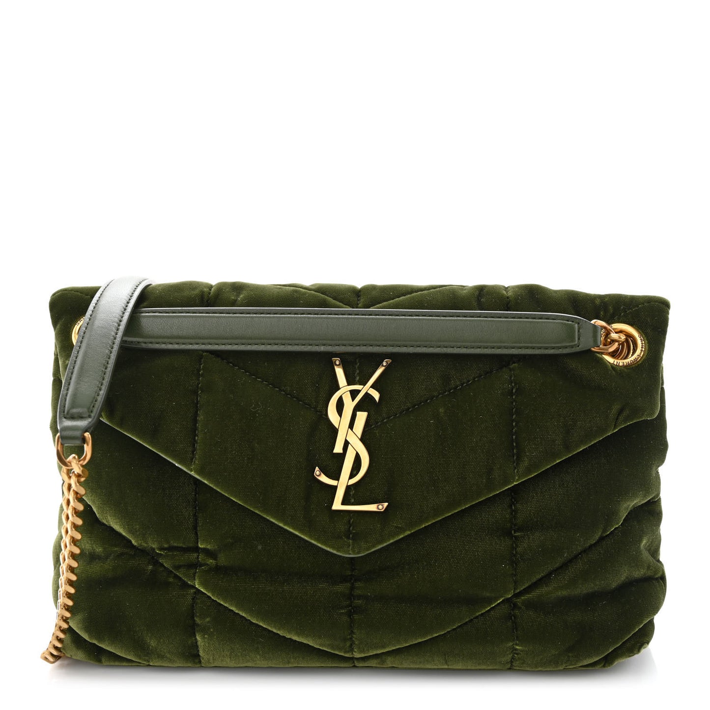 Velvet Quilted Small Loulou Puffer Monogram Chain Satchel Kaki Musk