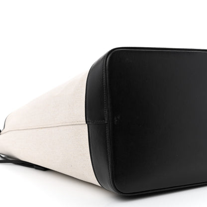 Saint Laurent Canvas Calfskin Teddy Drawstring Shopping Tote White Black 12 of 13