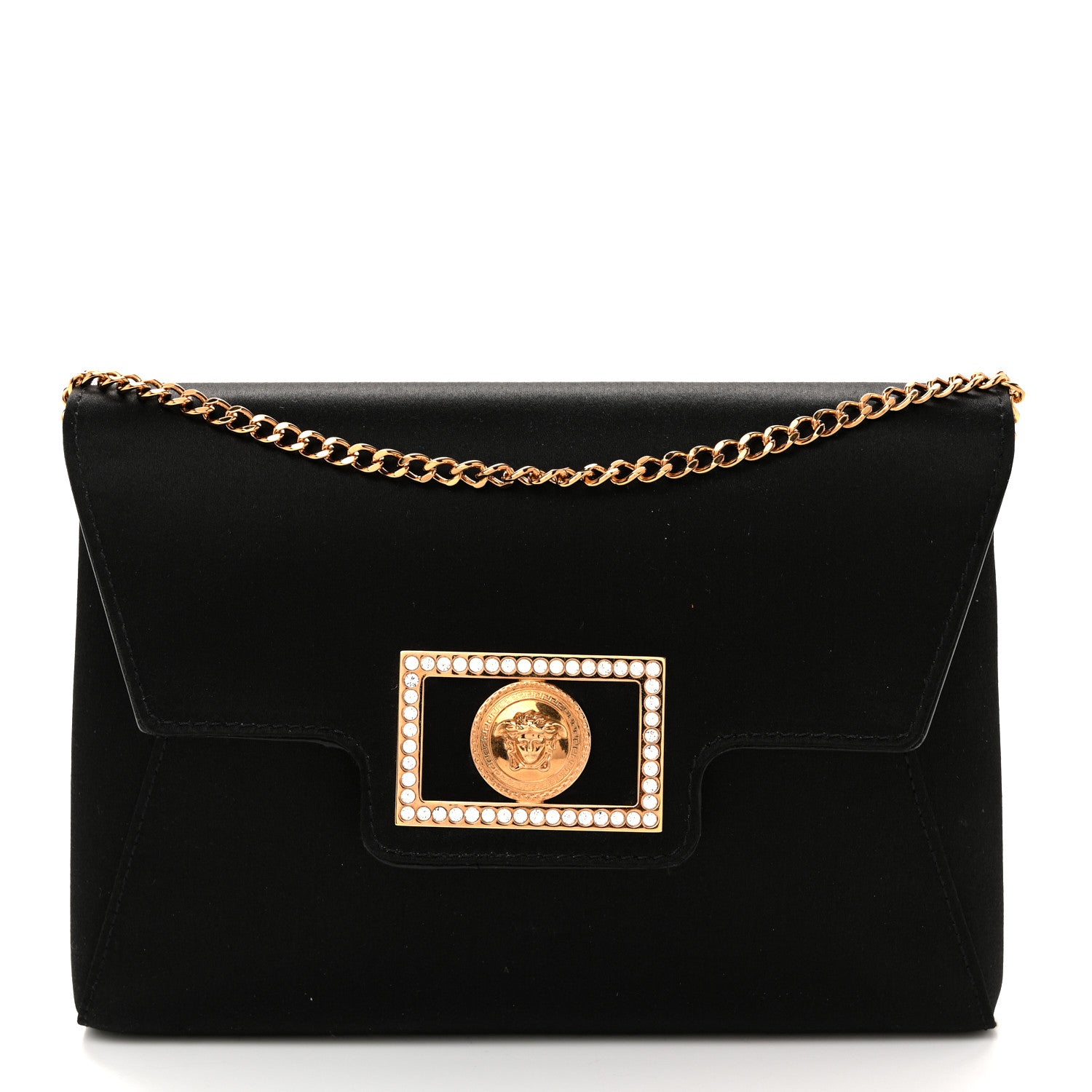 Versace Satin Crystal La Medusa Pouch On Chain Black 1 of 9