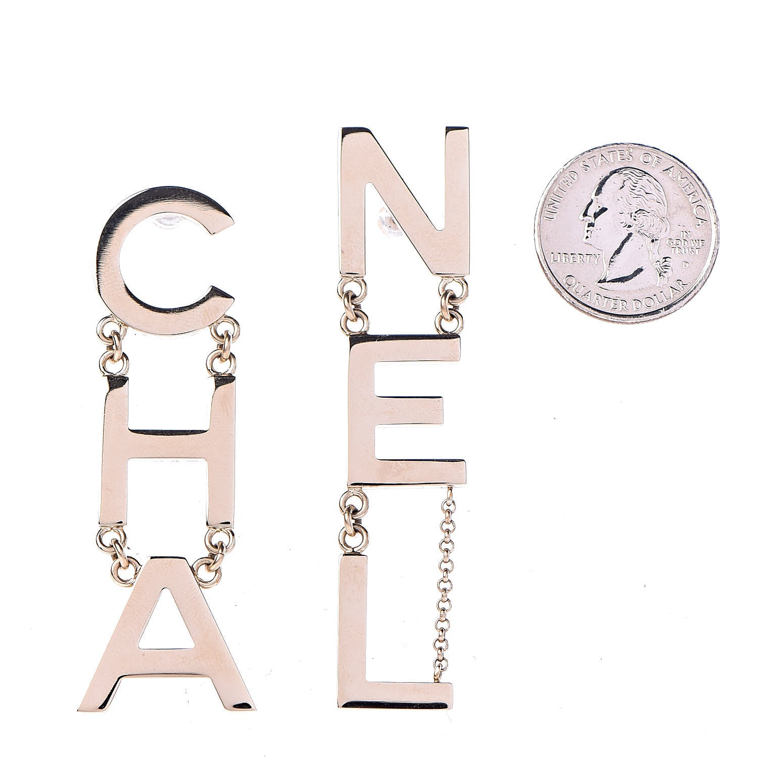 Chanel Metal Cha-Nel Logo Drop Earrings Gold 2 of 5