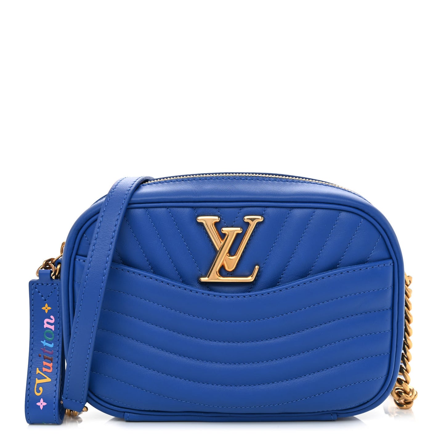 Calfskin New Wave Camera Bag Bleu Neon