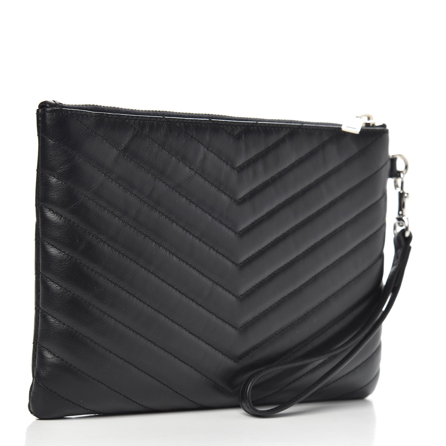 Saint Laurent Calfskin Matelasse Chevron Monogram A5 Wristlet Black 3 of 9
