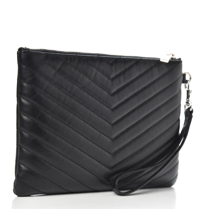 Saint Laurent Calfskin Matelasse Chevron Monogram A5 Wristlet Black 3 of 9