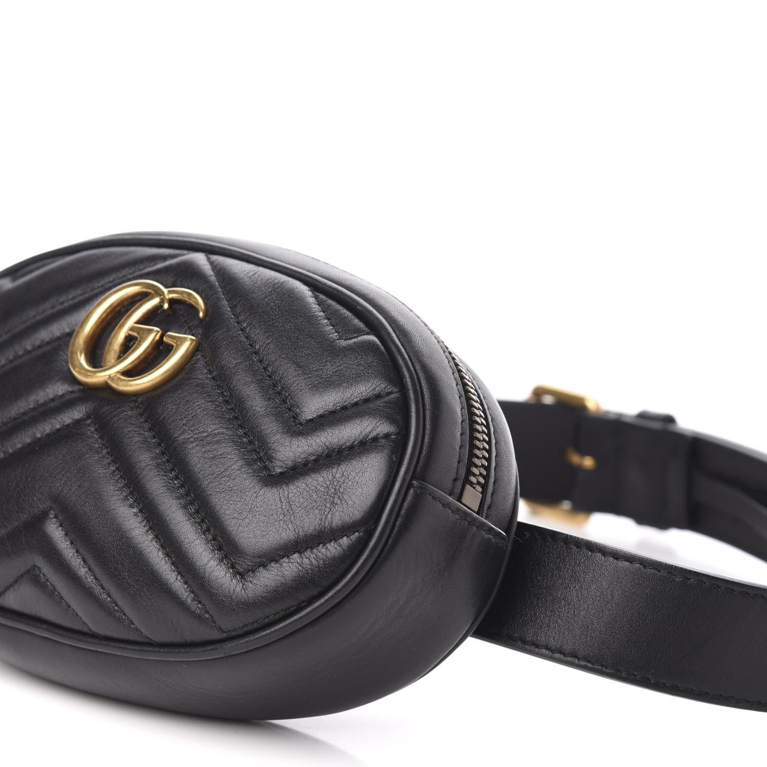 Gucci Calfskin Matelasse GG Marmont Belt Bag 85 34 Black 10 of 11