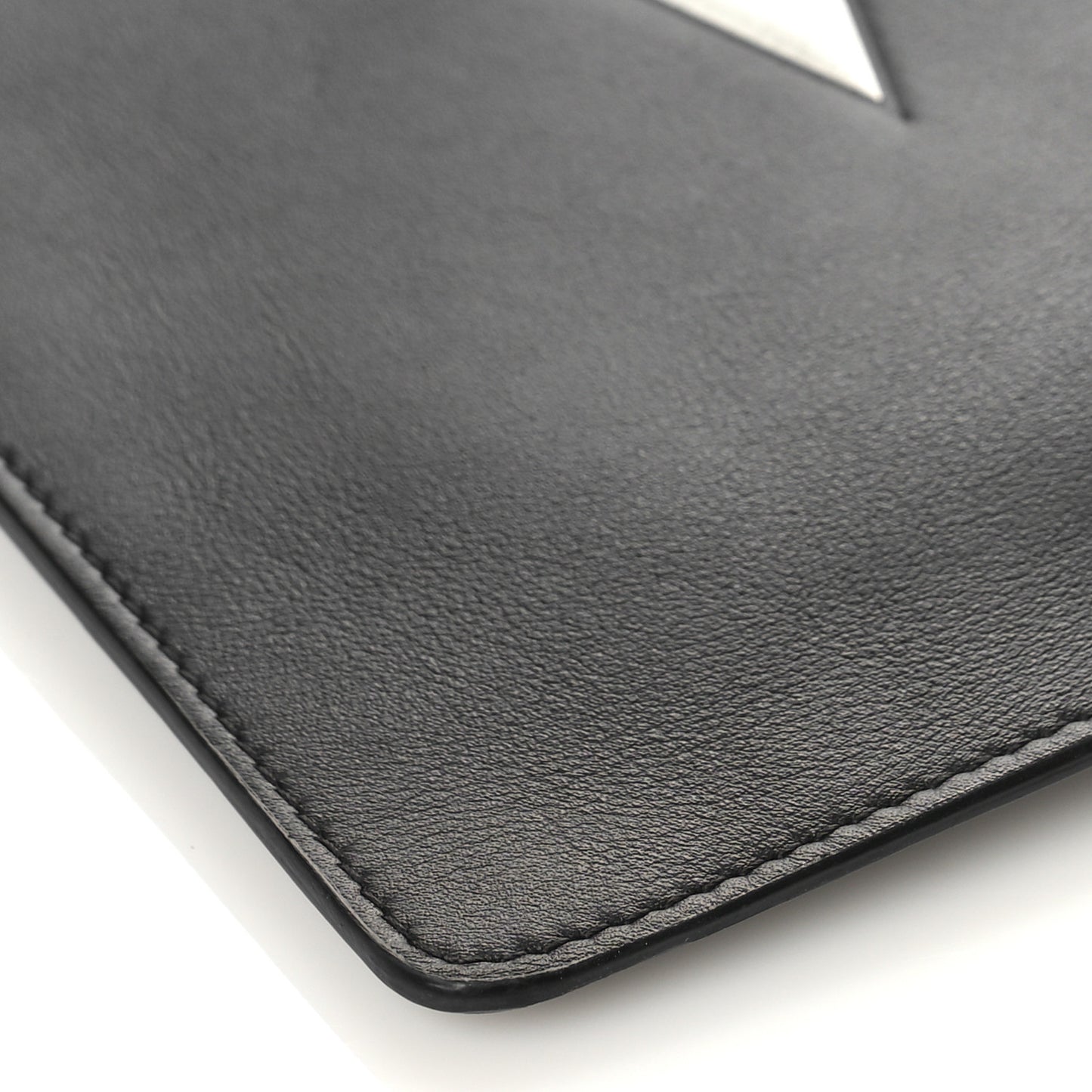 Calfskin VLTN Large Flat Zip Pouch Black