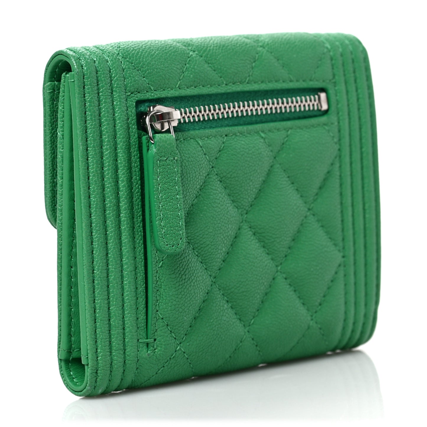Caviar Quilted Compact Boy Wallet Green