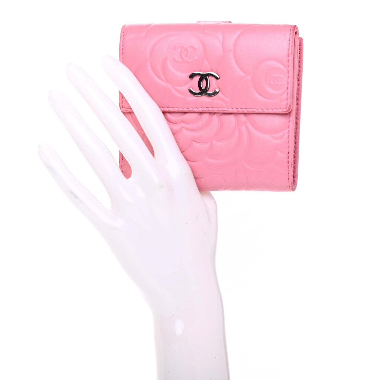Chanel Lambskin Embossed Camellia French Wallet Pink 2 of 8