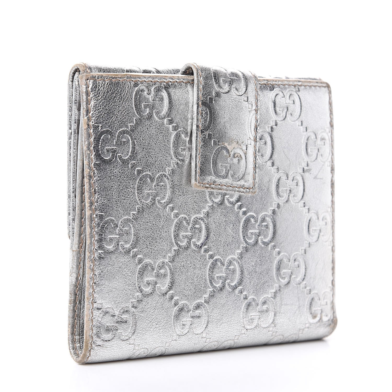 Gucci Metallic Guccissima Metal Bar French Flap Wallet Silver 3 of 13