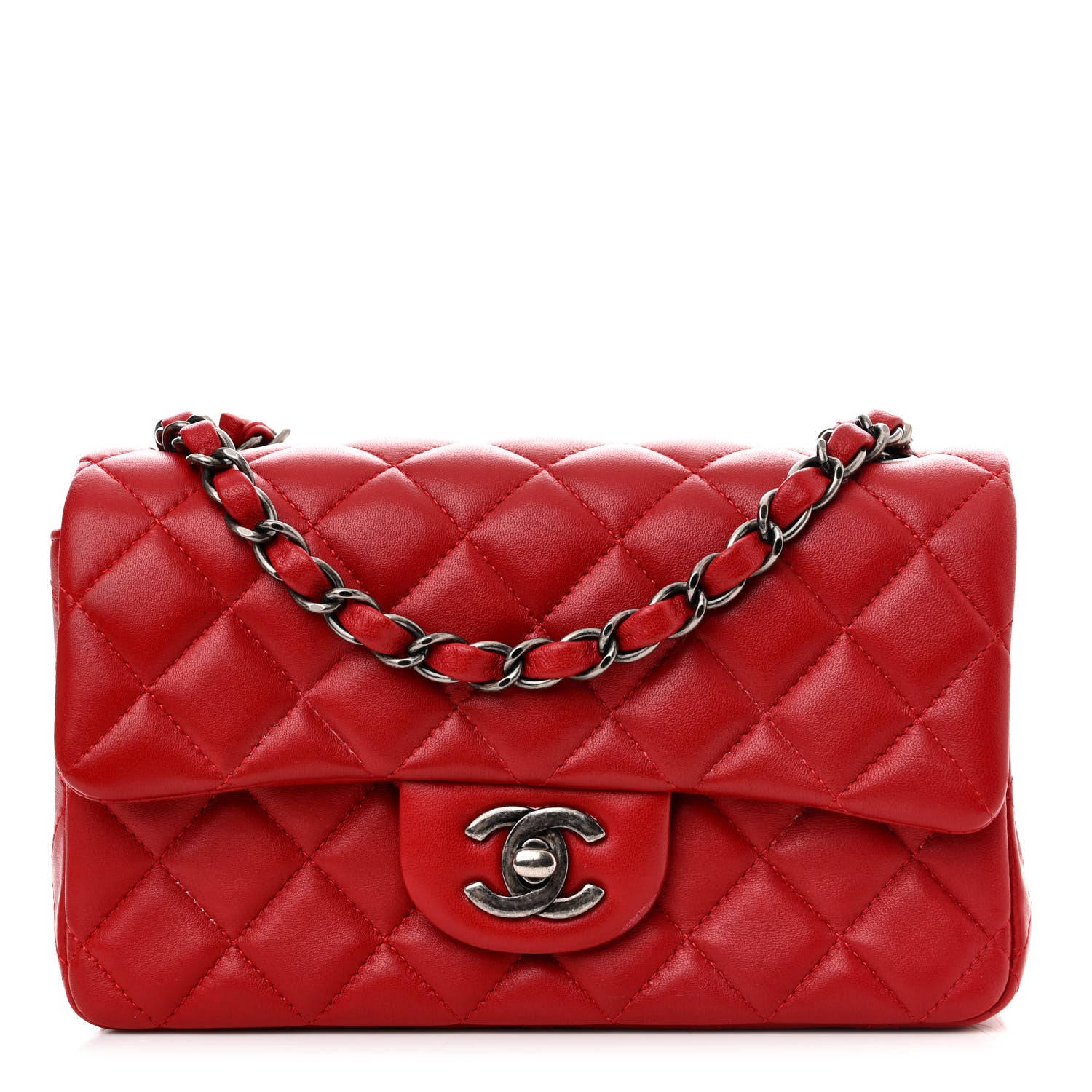 Chanel Lambskin Quilted Mini Rectangular Flap Red 1 of 15