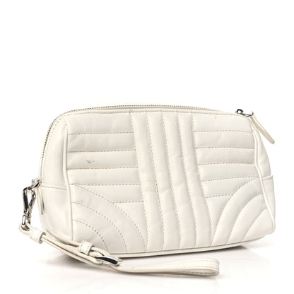 Prada Soft Calfskin Stitched Diagramme Wristlet Pouch White 3 of 12