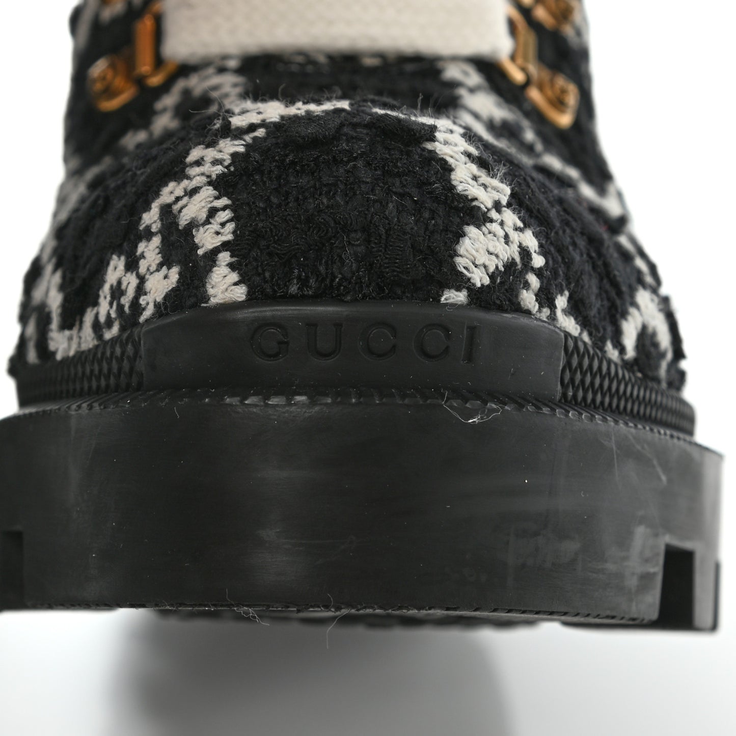 Tweed GG Monogram Lace Up Combat Ankle Boots 39.5 Black