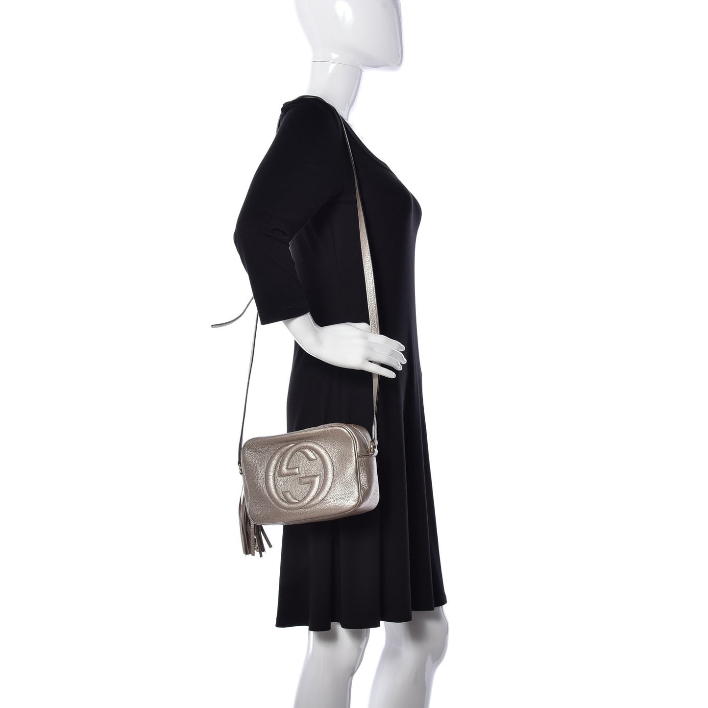Metallic Pebbled Calfskin Small Soho Disco Bag Golden Beige