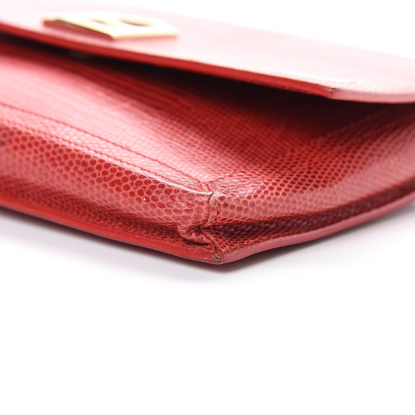 Calfskin Lizard Embossed Wallet on Chain Red