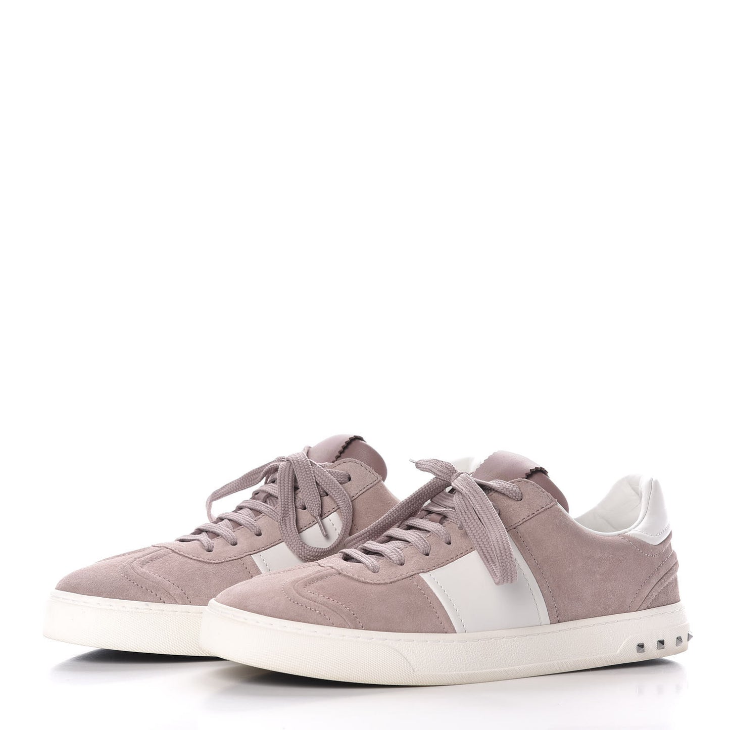 Suede Calfskin Mens Rockstud Flycrew Sneakers 41.5 Pink White