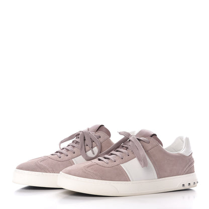 Valentino Garavani Suede Calfskin Mens Rockstud Flycrew Sneakers 41.5 Pink White 2 of 7